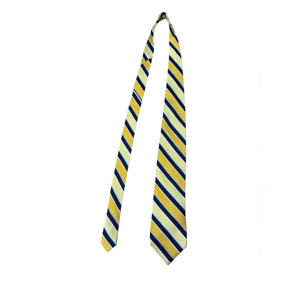 Chaps 100% Silk Tie Yellow Navy Blue Stripe Classic Preppy Menswear